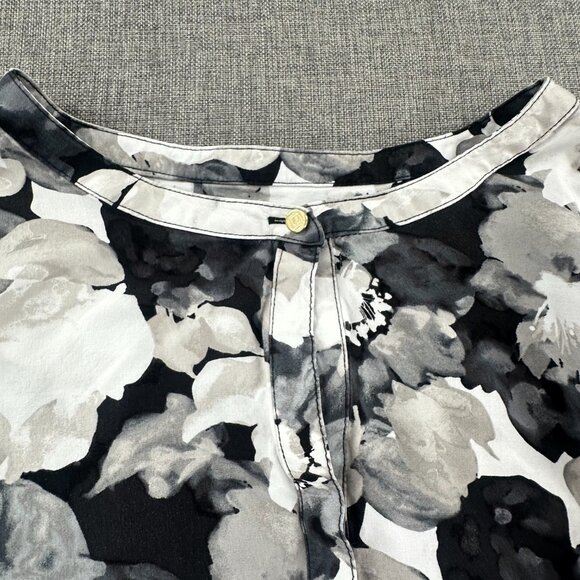 Liz Claiborne Floral‎ Blouse 3/4th Sleeves Black White Gray Round Neck XXL Rayon - Picture 4 of 11